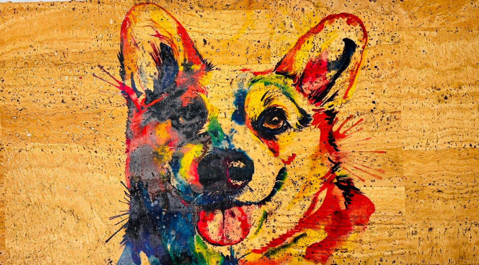 Carré de liège naturel mosaïque – Chien multicolore