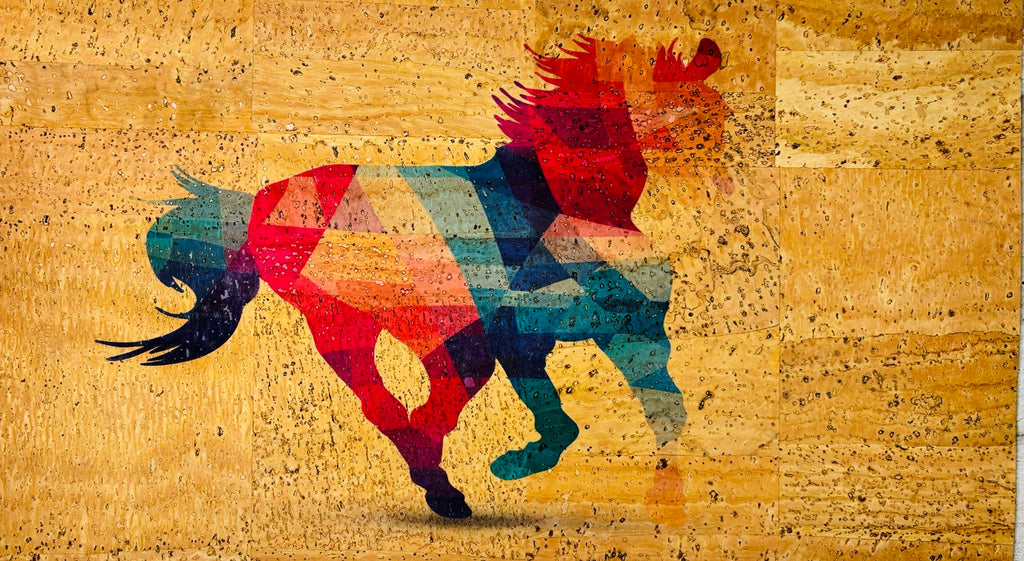 Panneau de liège naturel mosaïque – Cheval géométrique multicolore