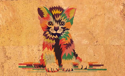 Panneau en liège naturel – Petit chat coloré