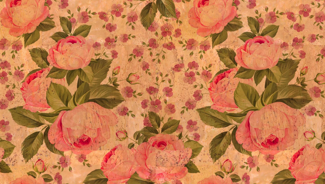 Panneau en liège naturel mosaïque – Motif fleurs roses 🌸