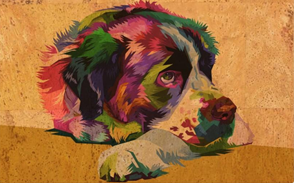 Panneau en liège naturel mosaïque – Motif chien multicolore 🐶🎨