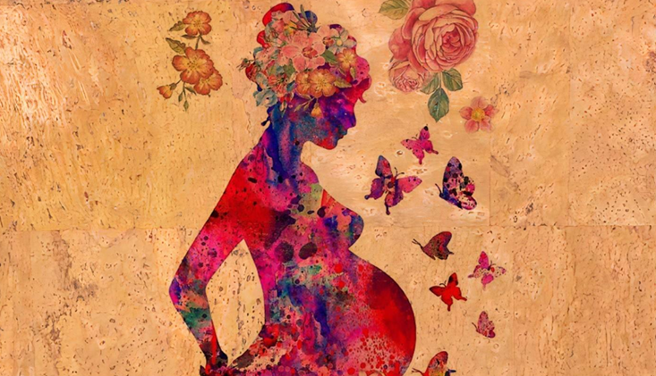 Panneau en liège naturel mosaïque – Motif future maman fleurie 🤰🌸
