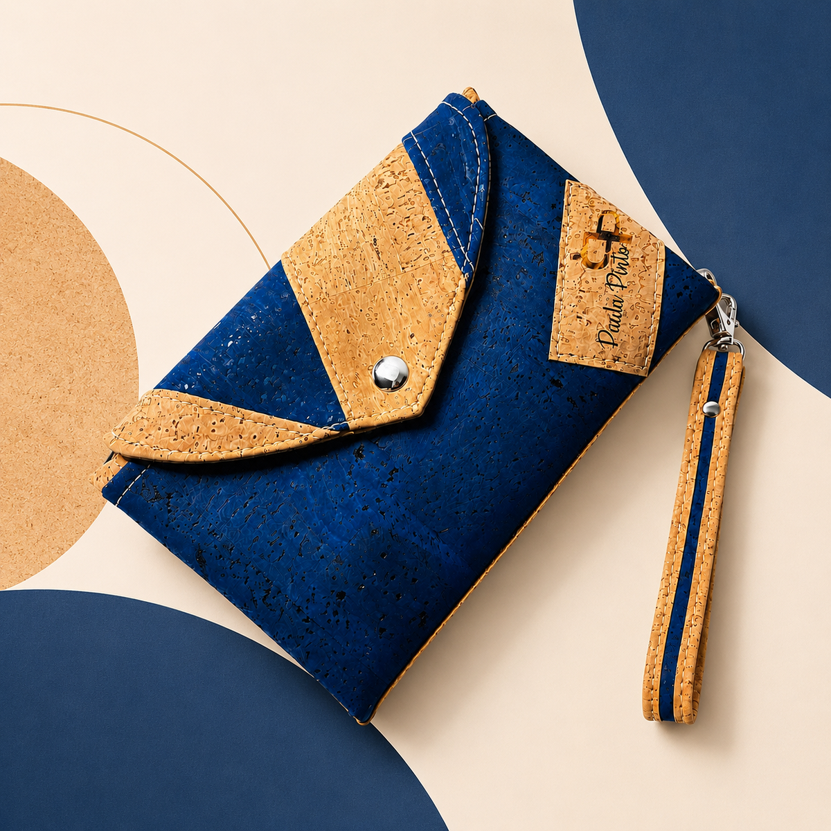 Portefeuille porte-monnaie en liège – Bleu & naturel