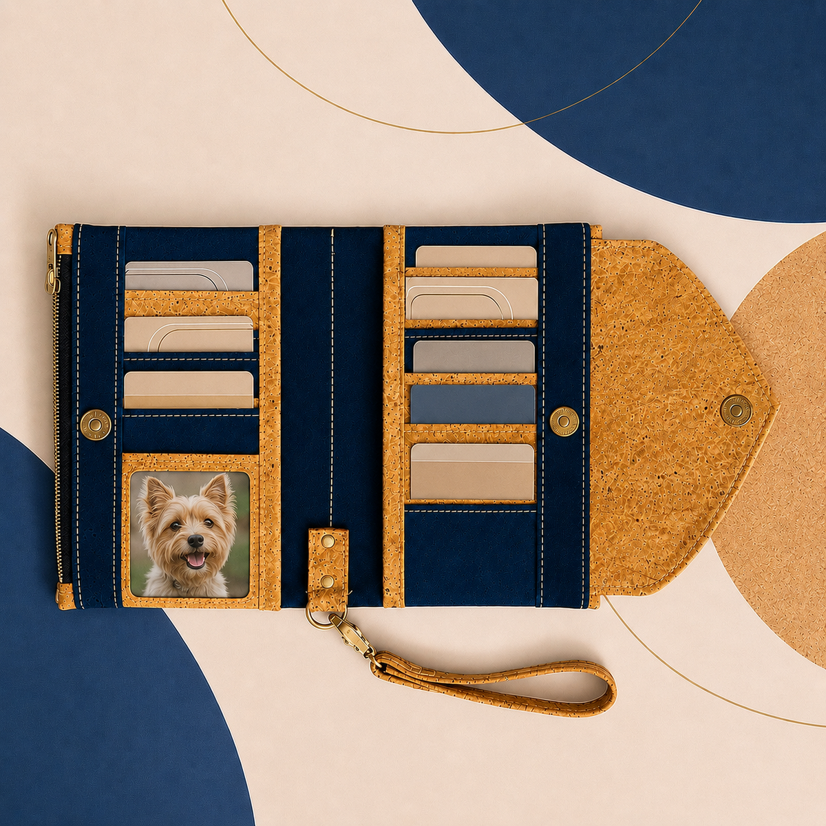 Portefeuille porte-monnaie en liège – Bleu & naturel