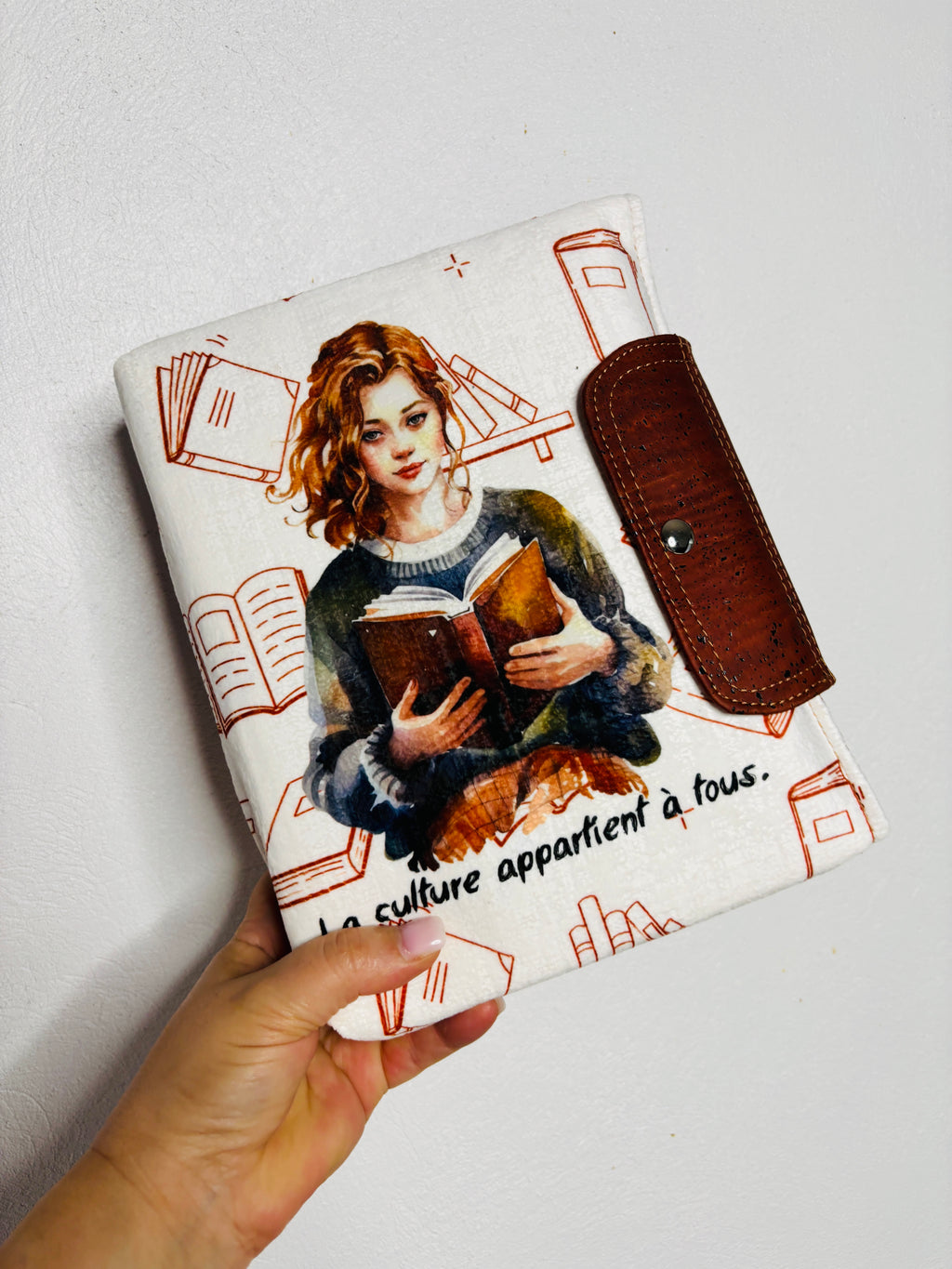Pochette pour livre en liège et velours – Personnalisable