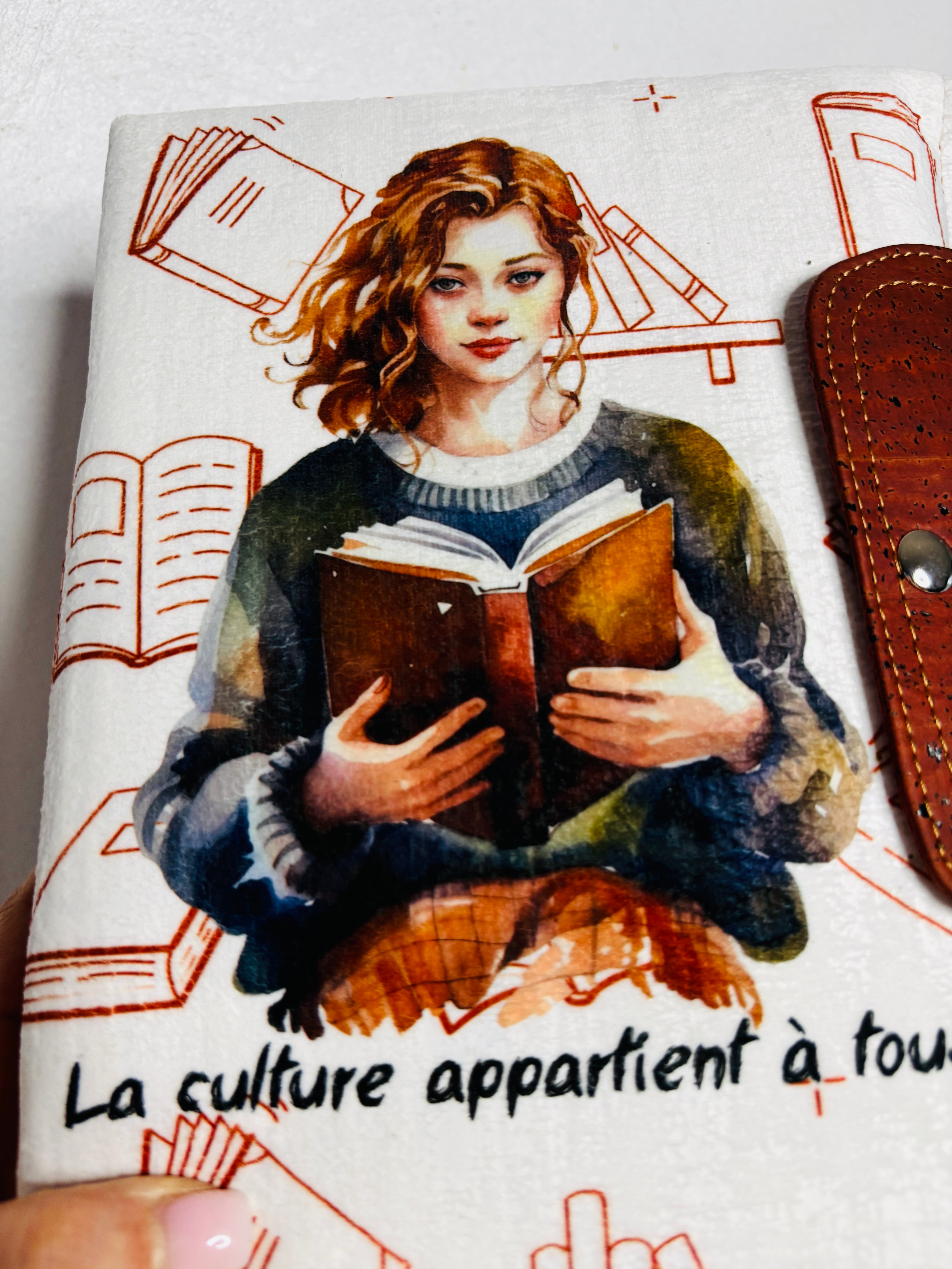 Pochette pour livre en liège et velours – Personnalisable
