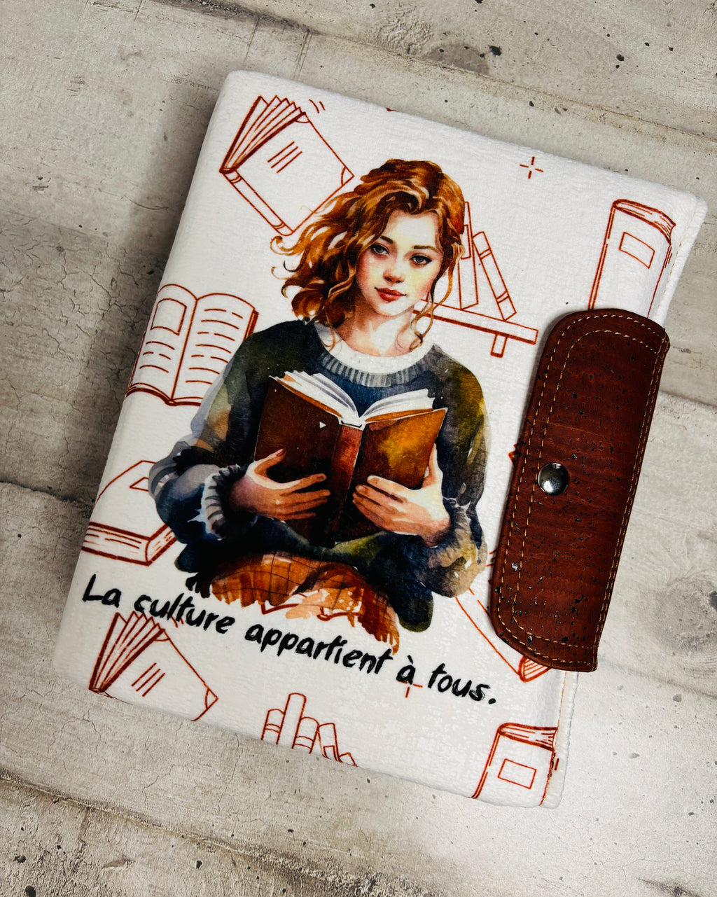 Pochette pour livre en liège et velours – Personnalisable
