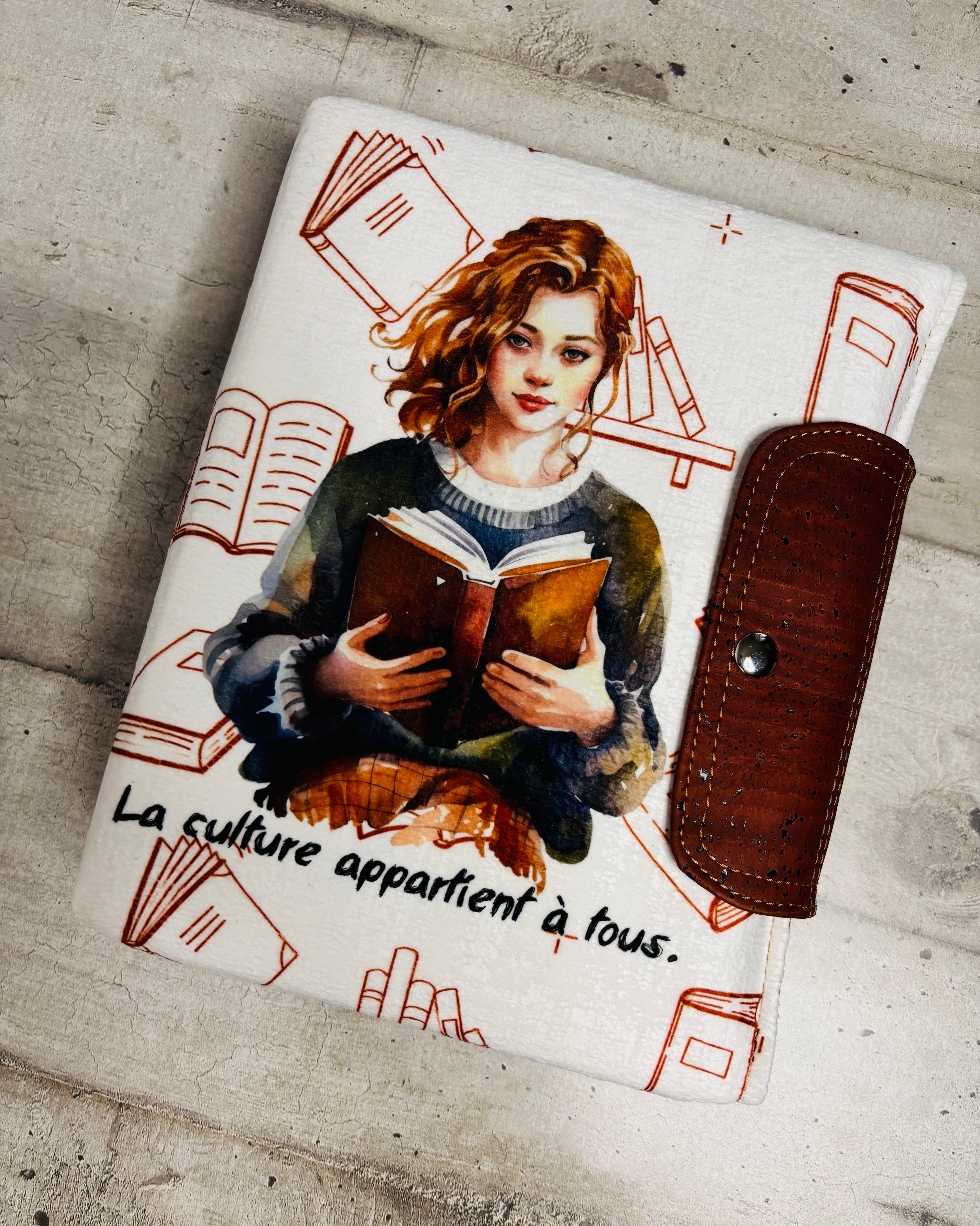 Pochette pour livre en liège et velours – Personnalisable