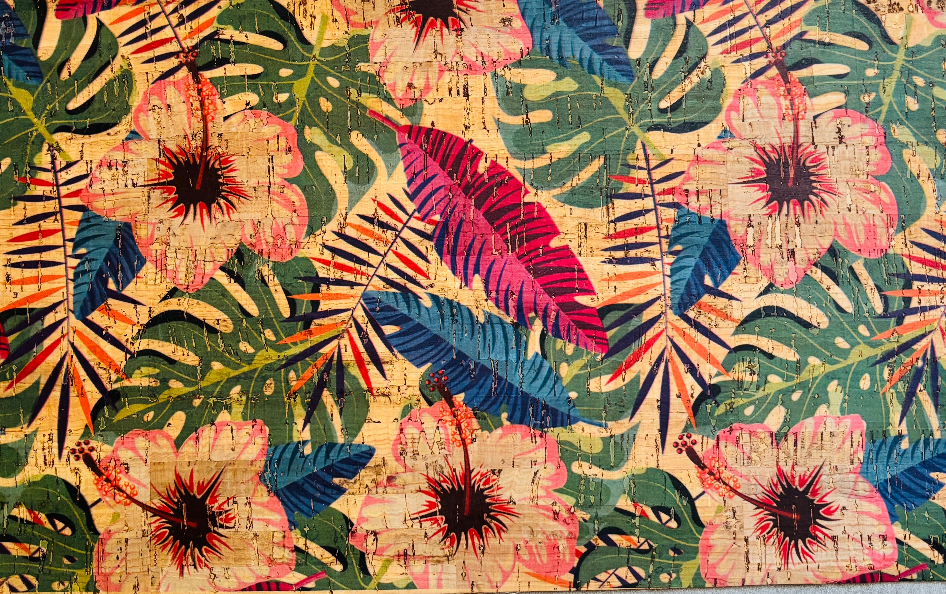 Panneau en liège naturel rustique – Motif tropical 🌿
