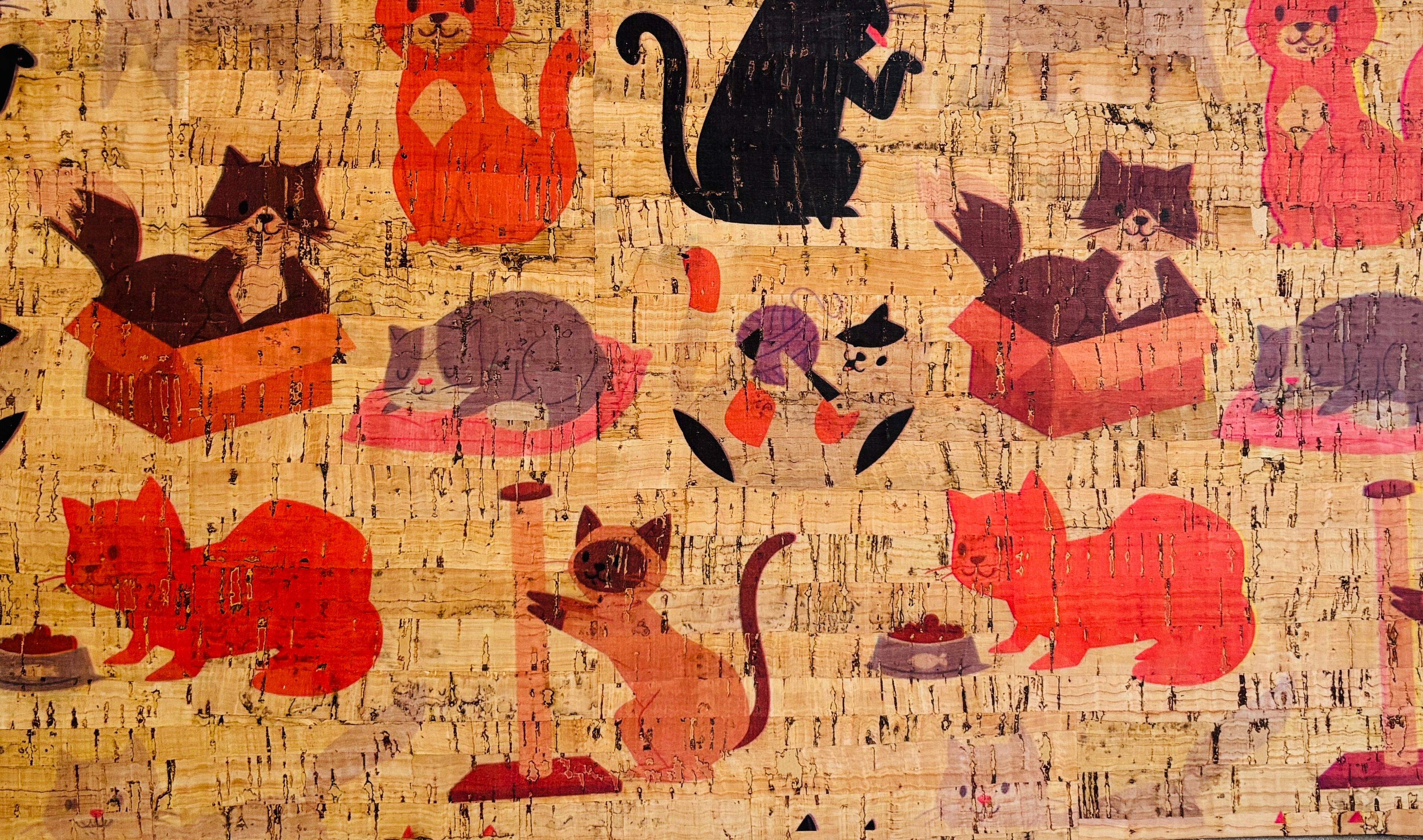 Panneau en liège naturel rustique – Motif chats 🐱