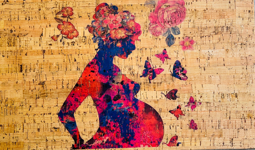 Panneau en liège naturel rustique – Motif future maman fleurie 🤰🌸