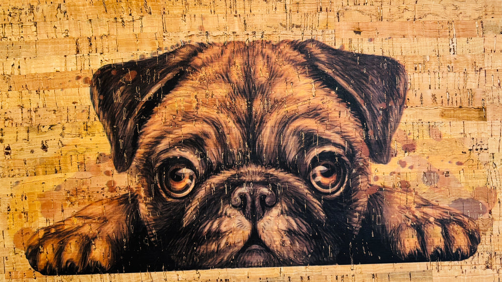 Panneau en liège naturel rustique – Motif petit chien 🐶