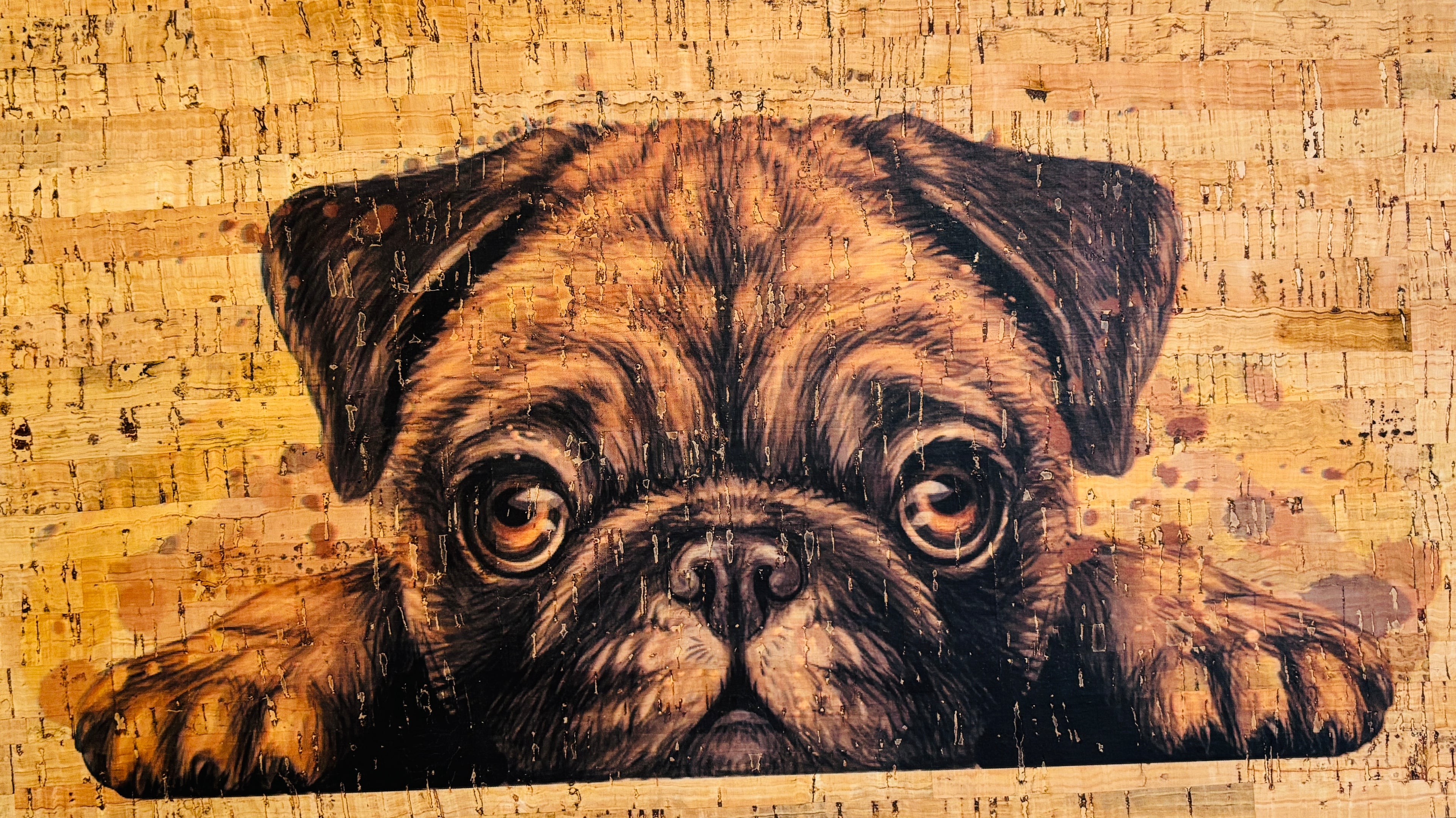 Panneau en liège naturel rustique – Motif petit chien 🐶
