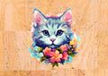 Panneau en liège naturel - chat fleuri