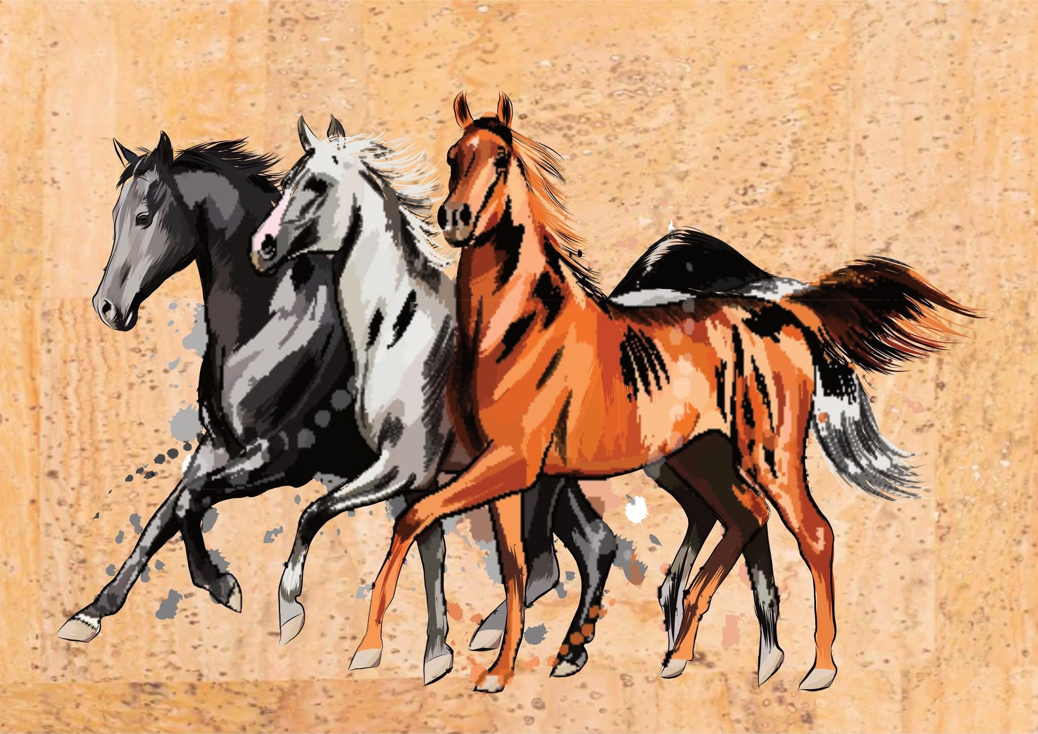 Panneaux en liège naturel - trio de chevaux