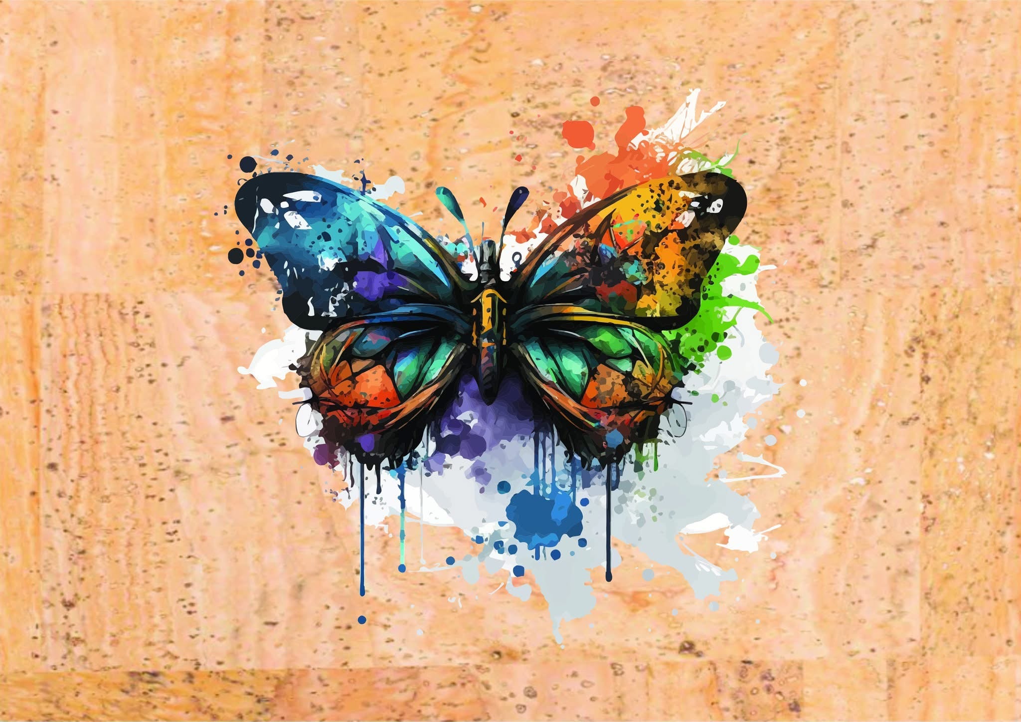 Panneau en liège naturel - Papillon multicolore