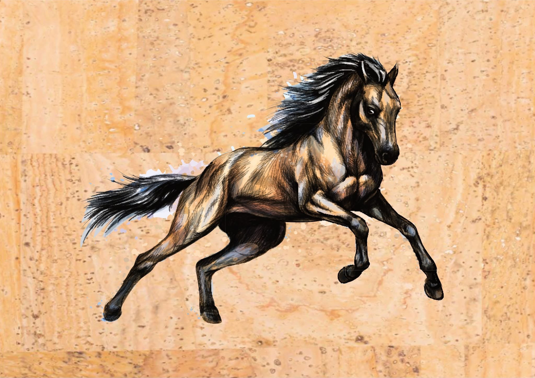 Panneau en liège naturel - cheval au galop