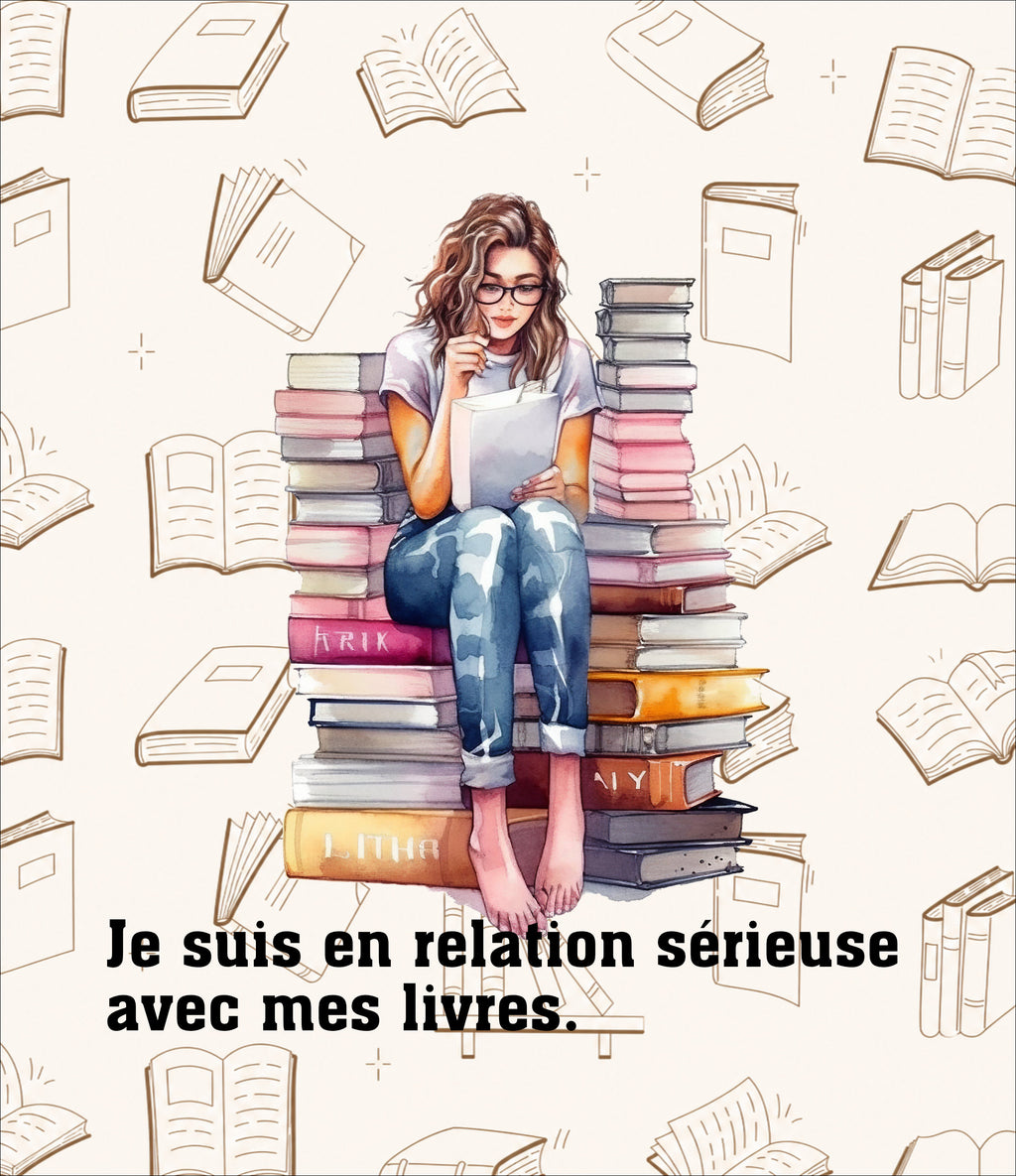 Lot de 2 panneaux en velours – « Je suis en relation sérieuse avec mes livres » »