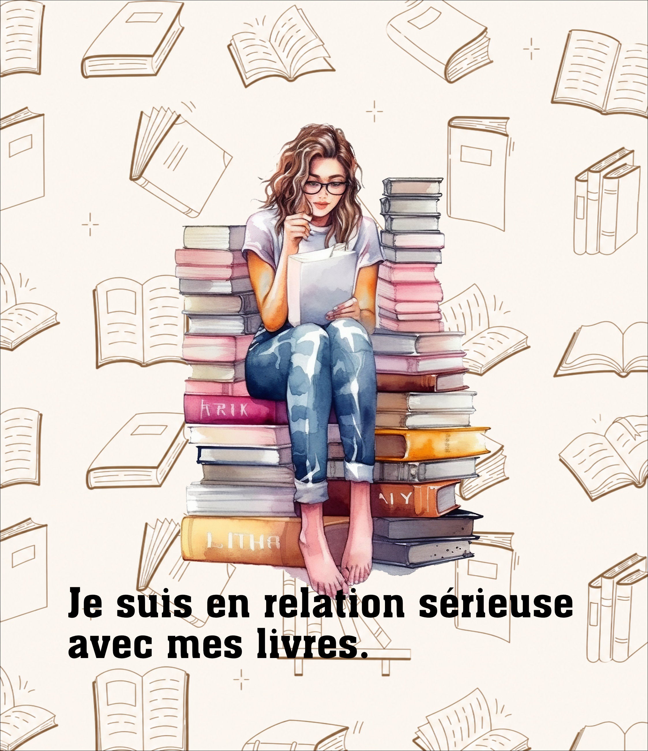 Lot de 2 panneaux en velours – « Je suis en relation sérieuse avec mes livres » »